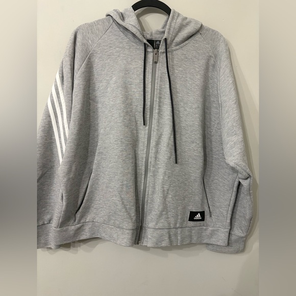 adidas Jackets & Blazers - Adidas Heather Gray Hoodie with White Stripes